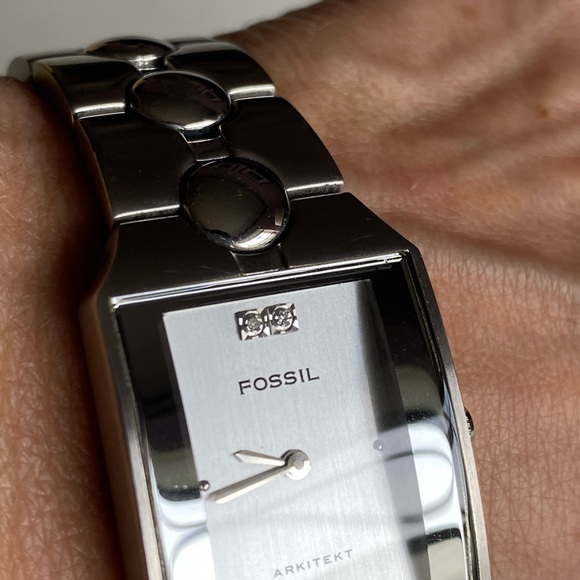 Fossil Arkitekt Diamond Tank Watch Woman Rectangle Silver Bracelet FS-2844 - Picture 8 of 12
